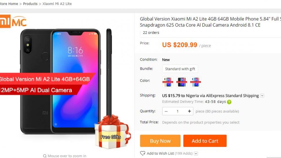 Xiaomi Mi A2 Lite Goes on Sale via AliExpress Ahead of Its Formal July 24 Launch
